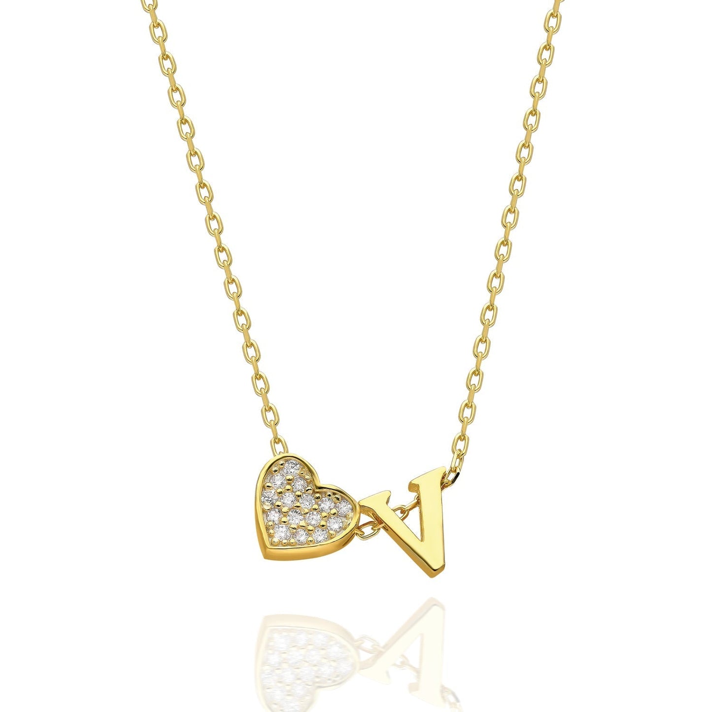 Collana con lettere in zirconia a forma di cuore