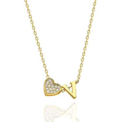 Collana con lettere in zirconia a forma di cuore