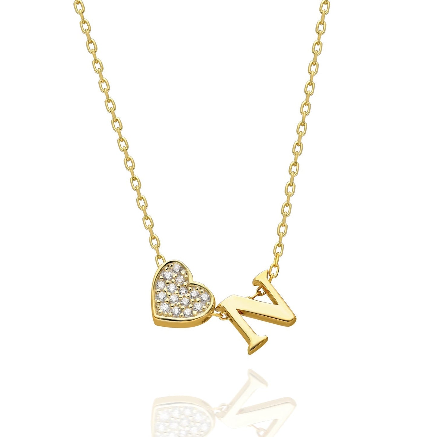 Collana con lettere in zirconia a forma di cuore