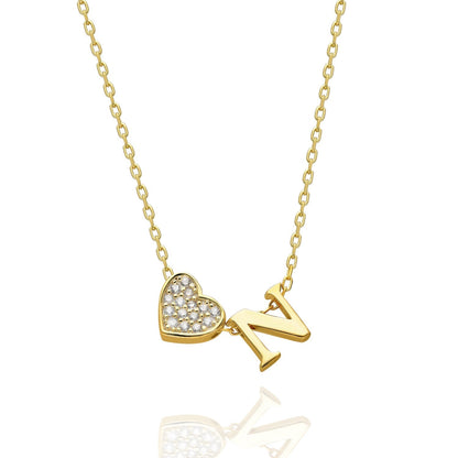 Collana con lettere in zirconia a forma di cuore