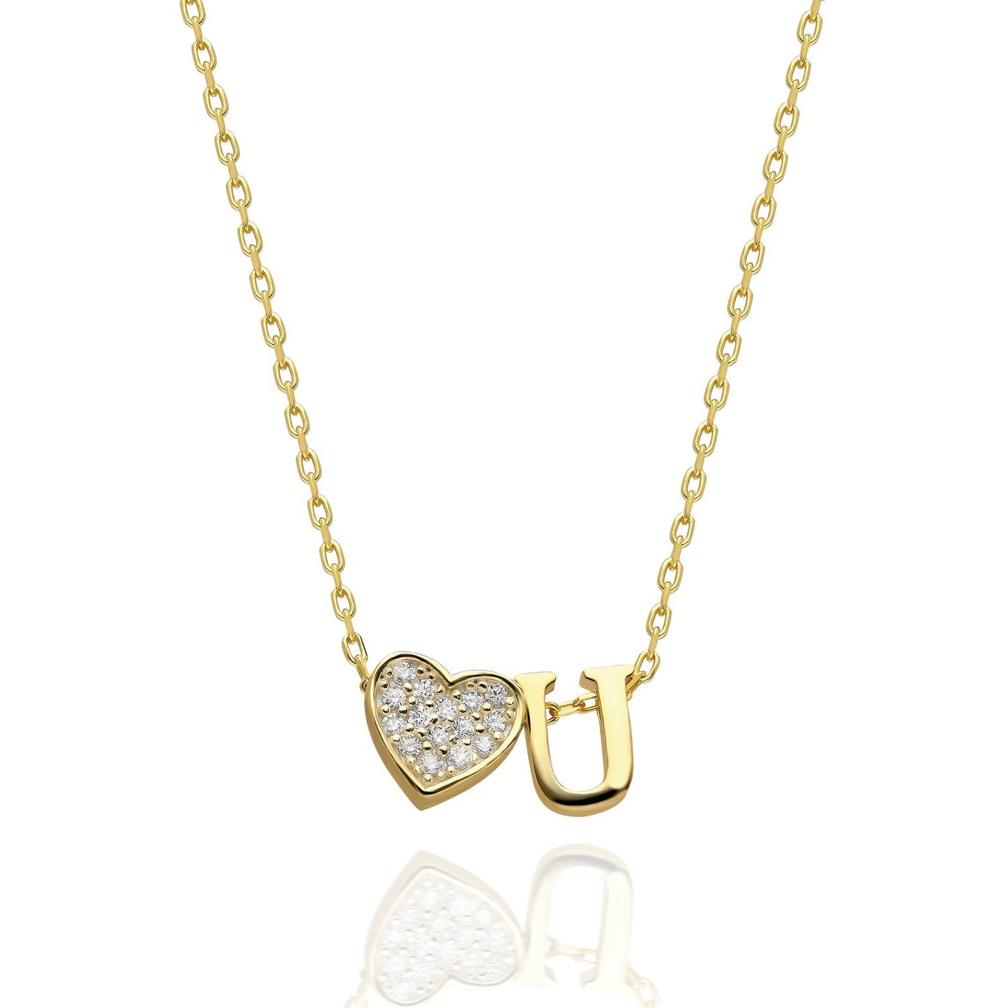 Collana con lettere in zirconia a forma di cuore