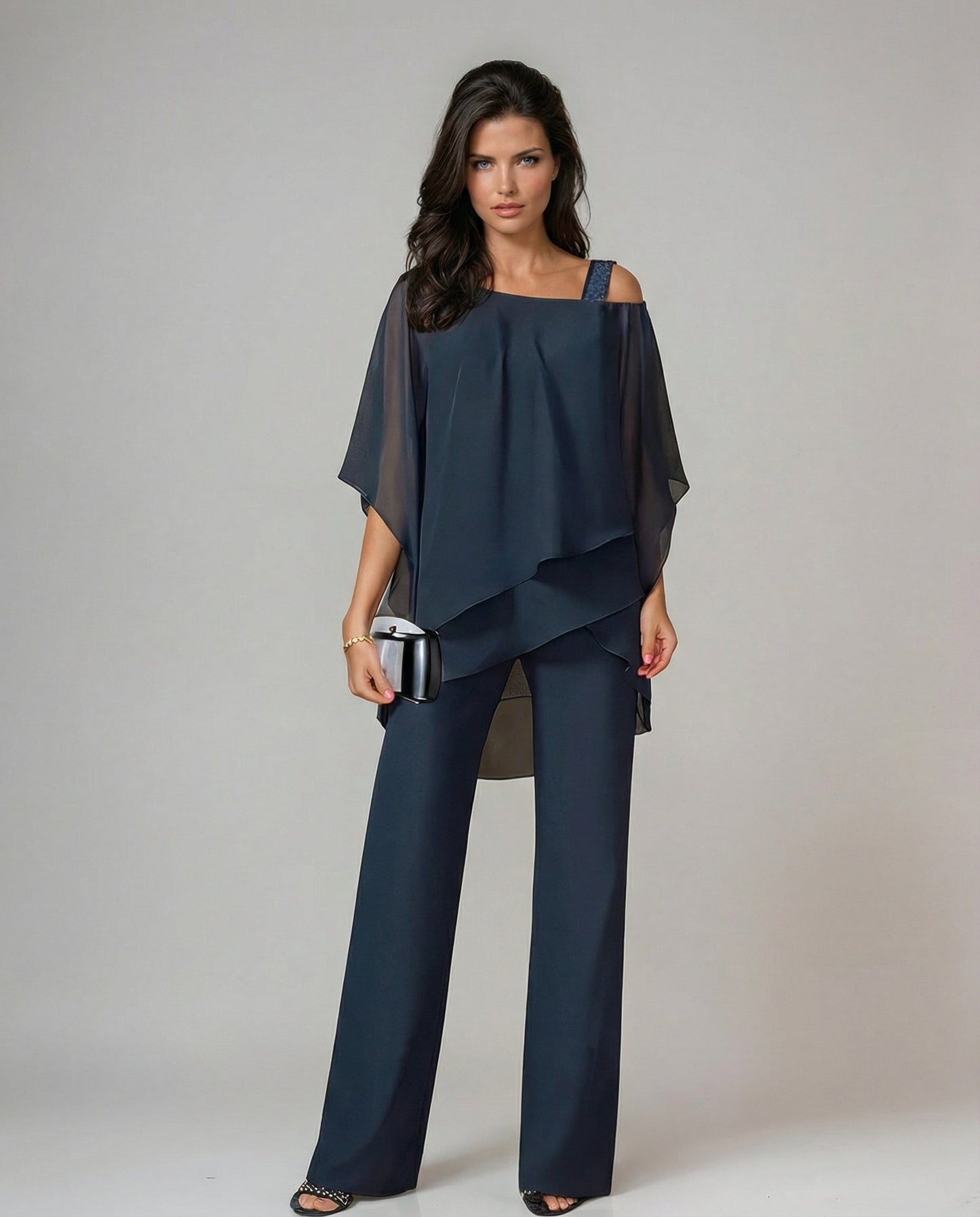 Loretta | Conjunto de algodón y tela con blusa de manga murciélago y pantalón ancho