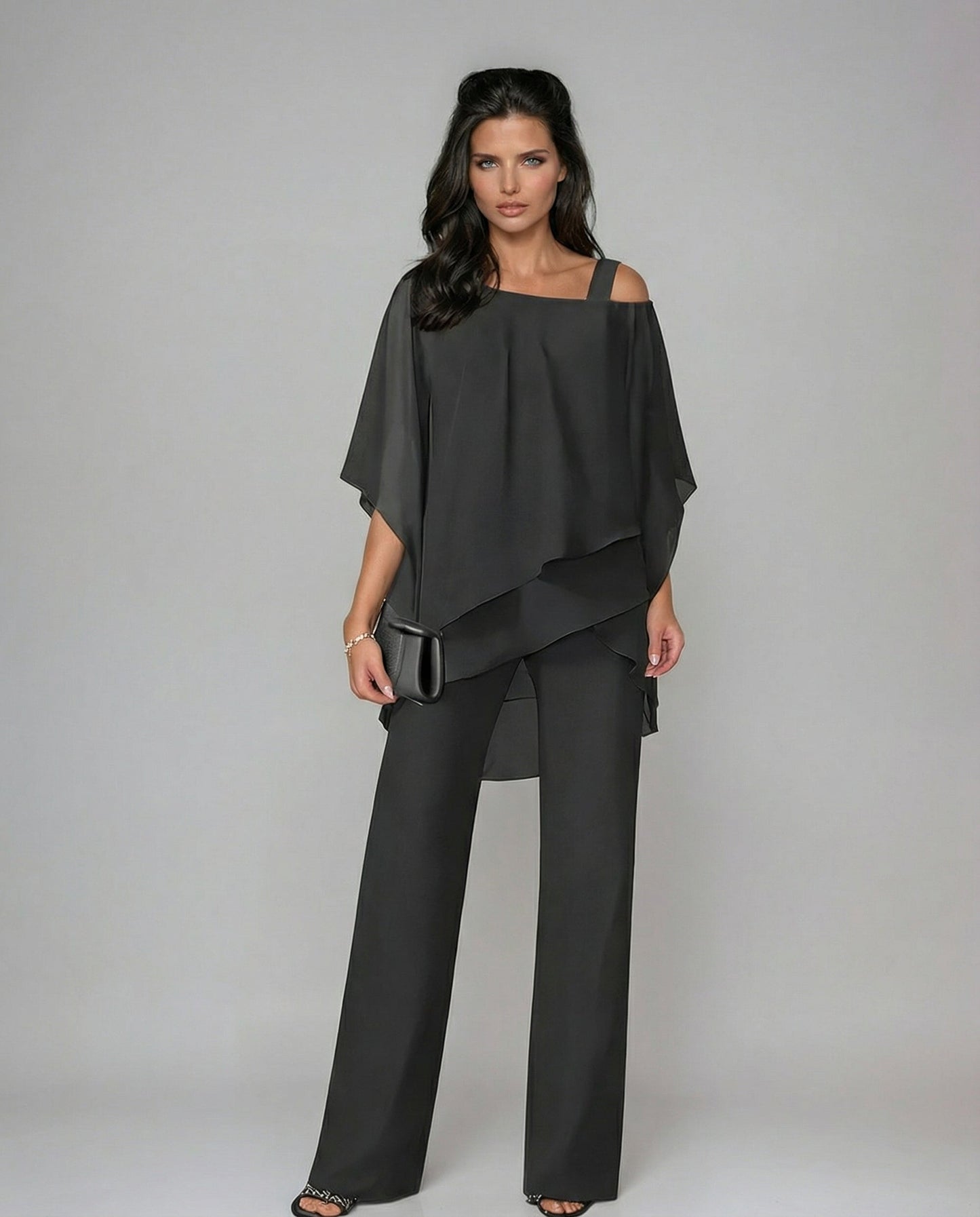 Loretta | Conjunto de algodón y tela con blusa de manga murciélago y pantalón ancho