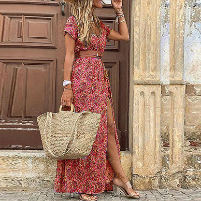 Justine™ – Vestito lungo bohemien fluido con cintura